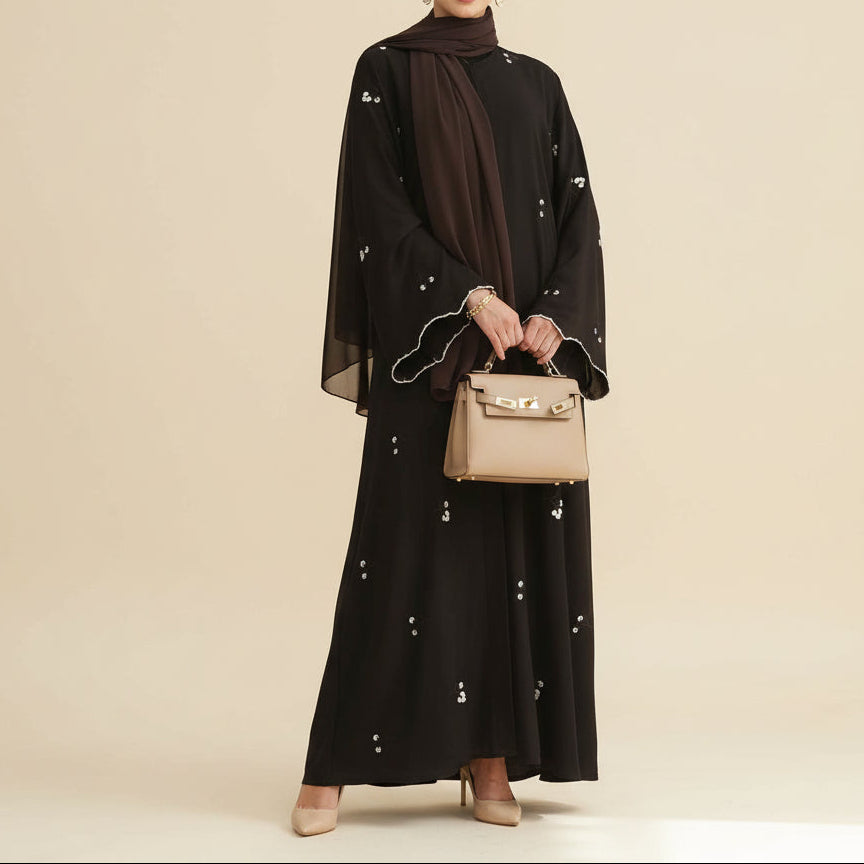 Lila Scalloped Floral Abaya Set