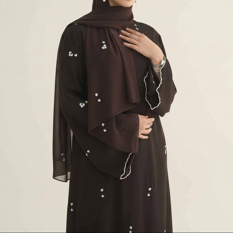 Lila Scalloped Floral Abaya Set