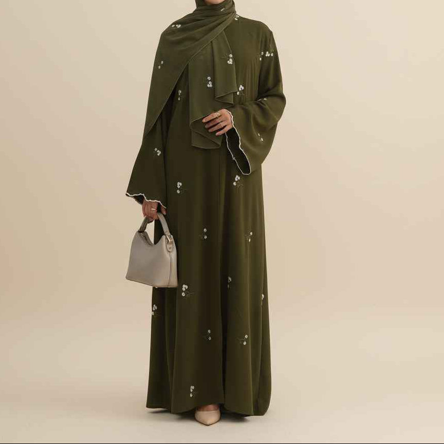 Lila Scalloped Floral Abaya Set