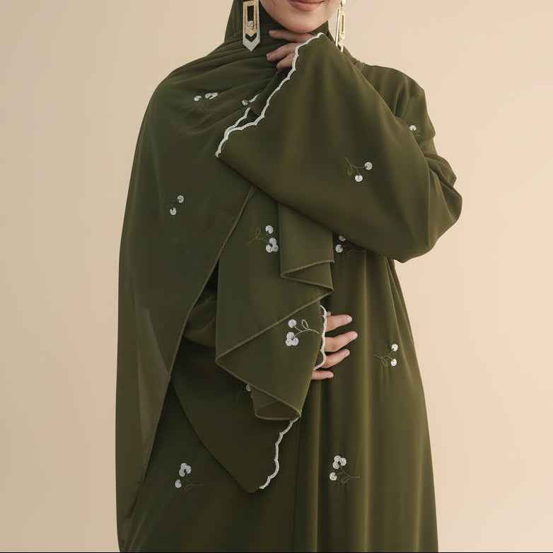 Lila Scalloped Floral Abaya Set