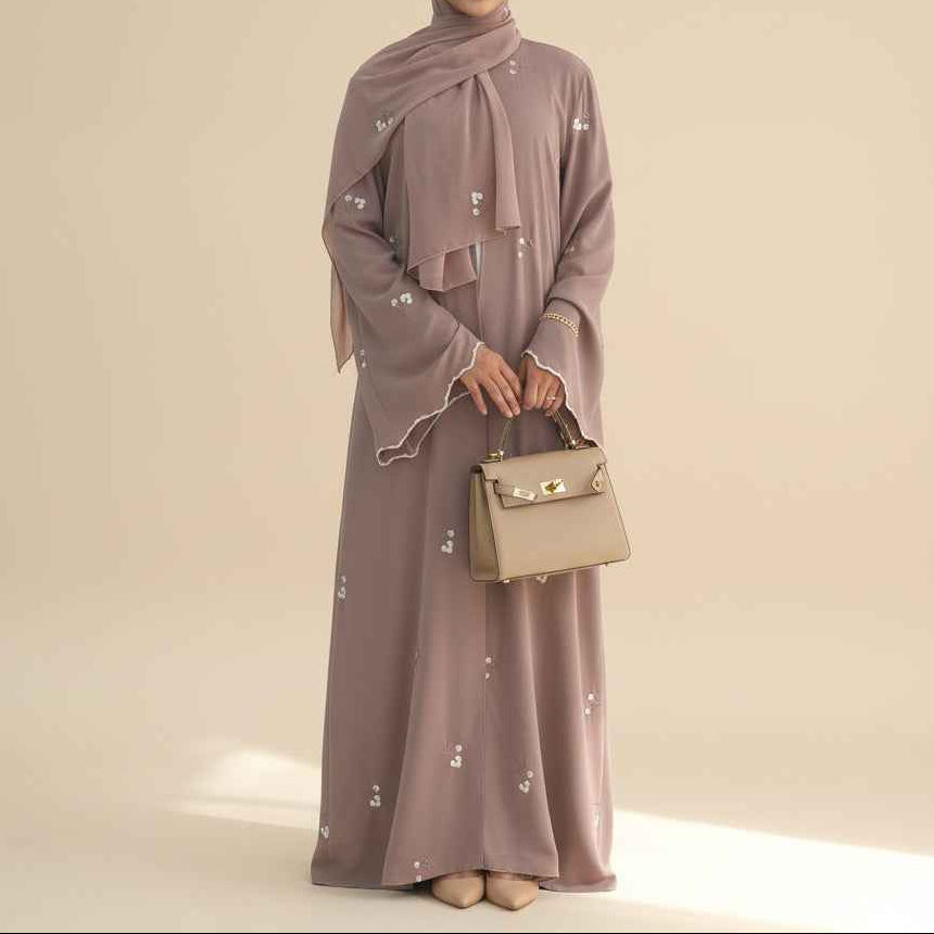 Lila Scalloped Floral Abaya Set