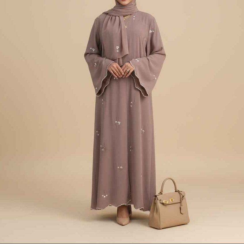 Lila Scalloped Floral Abaya Set