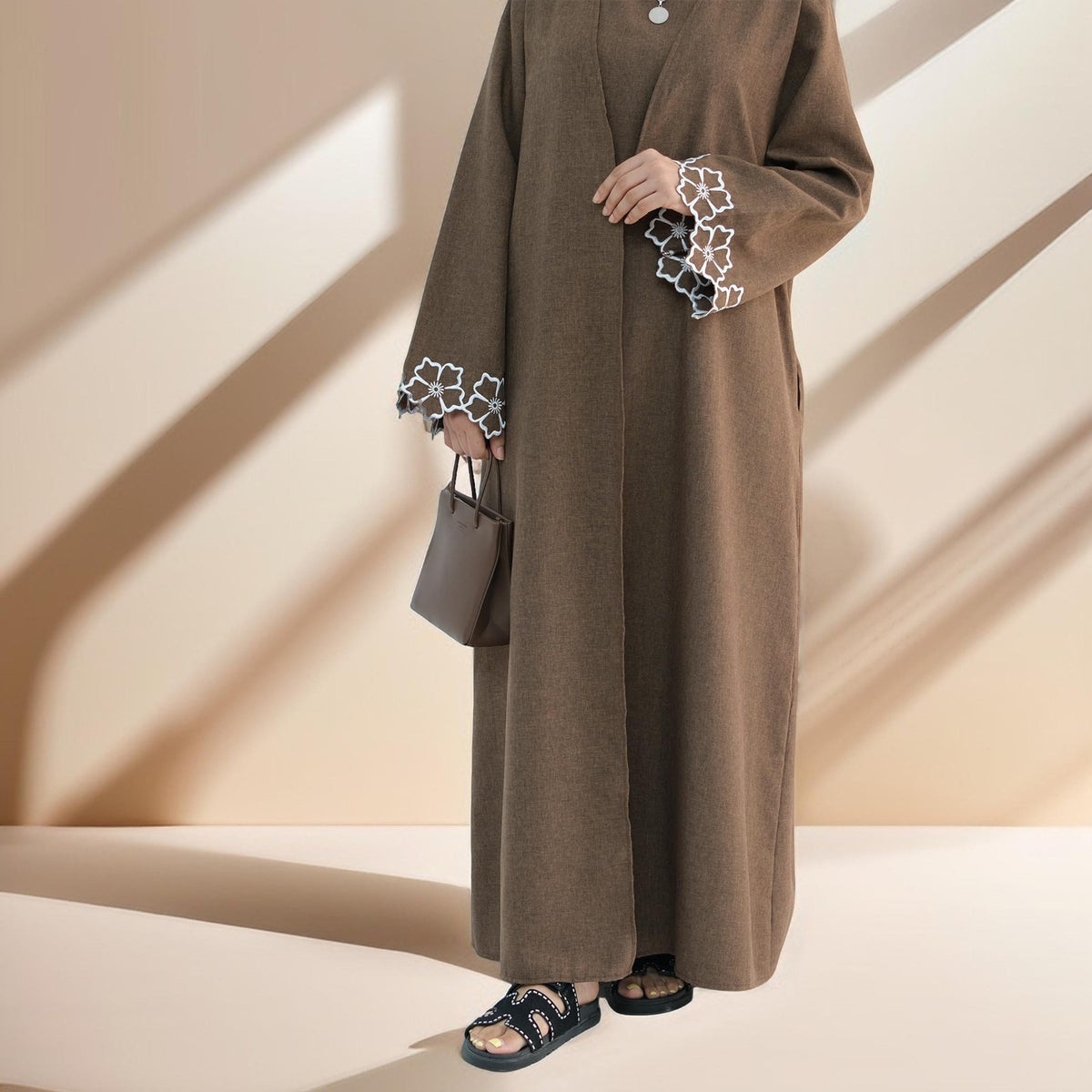 Lily 2 PC Abaya Set with Elegant Floral Sleeve Embroidery - Try Modest Limited