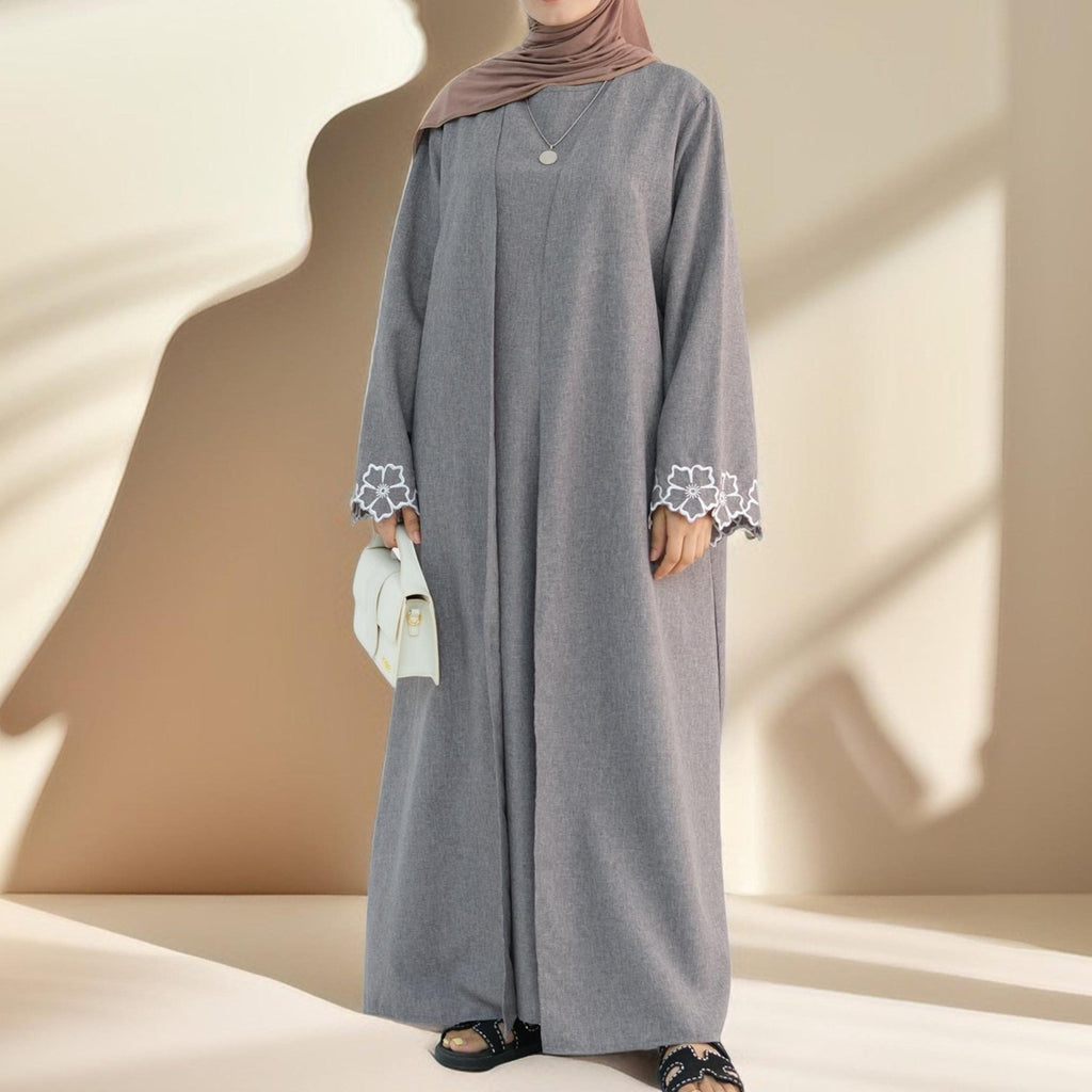 Lily 2 PC Abaya Set with Elegant Floral Sleeve Embroidery - Try Modest Limited