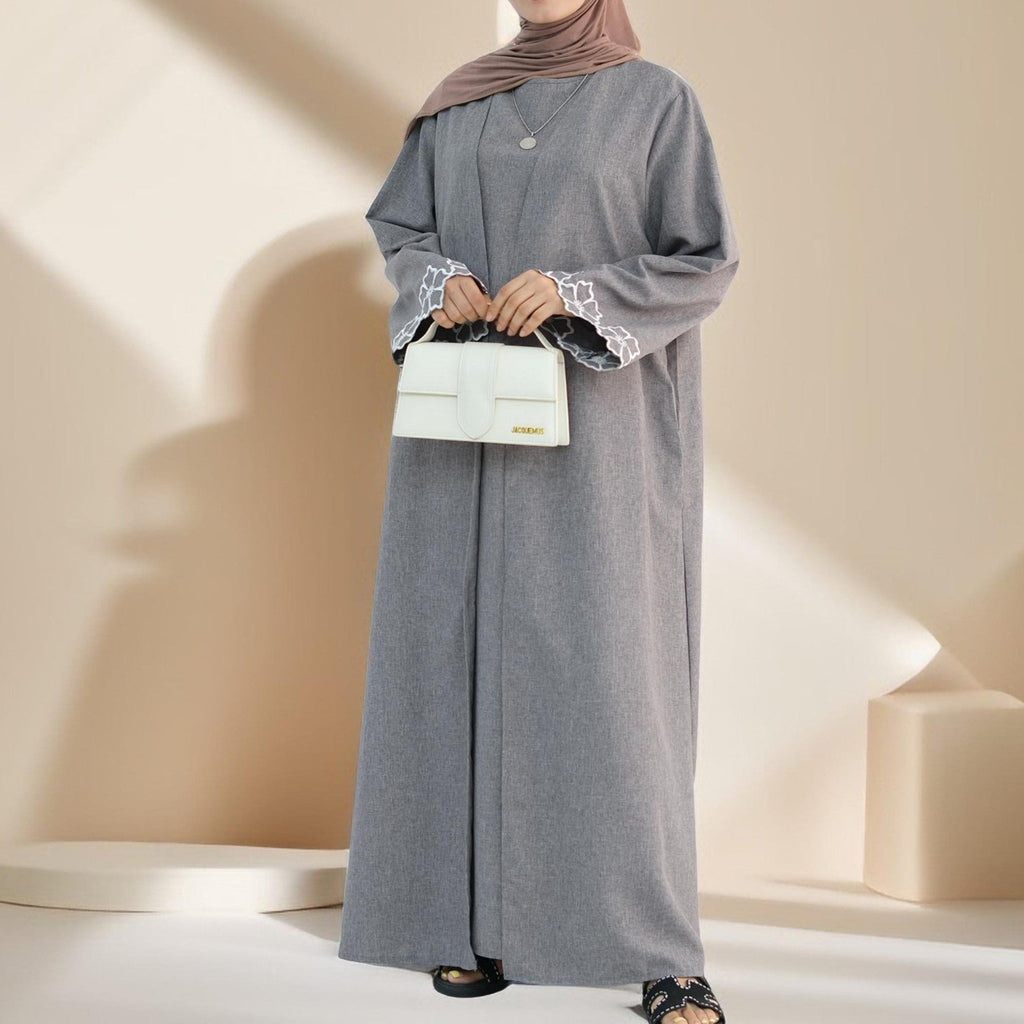 Lily 2 PC Abaya Set with Elegant Floral Sleeve Embroidery - Try Modest Limited