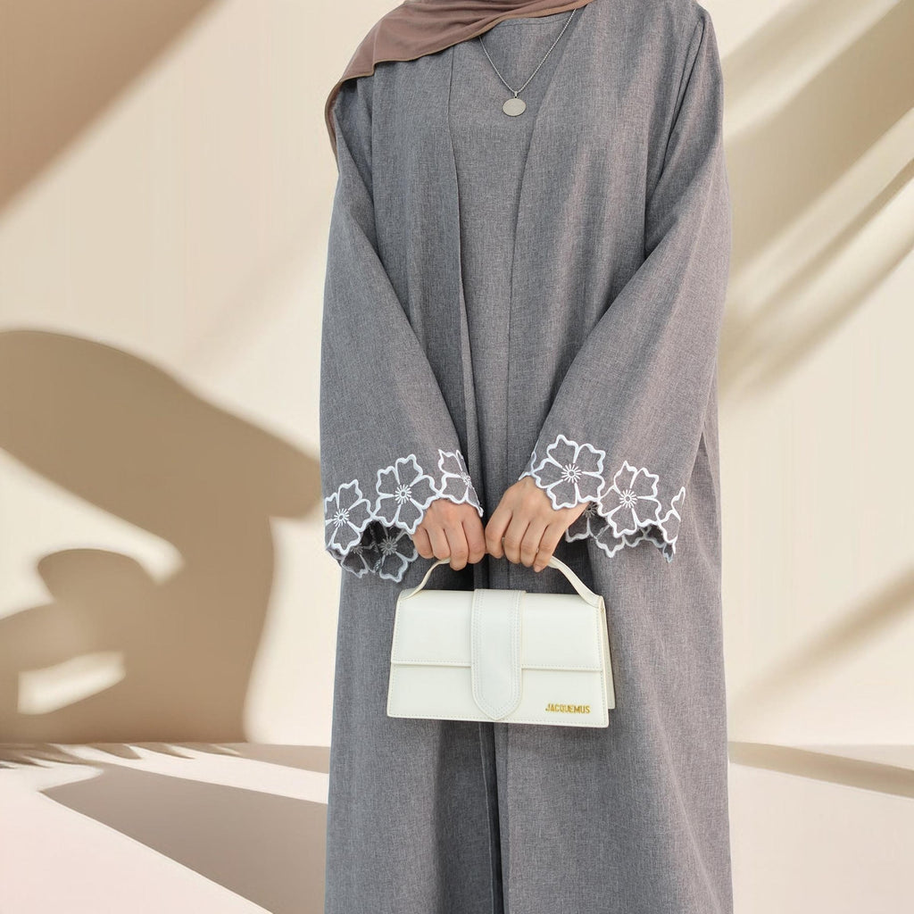 Lily 2 PC Abaya Set with Elegant Floral Sleeve Embroidery - Try Modest Limited