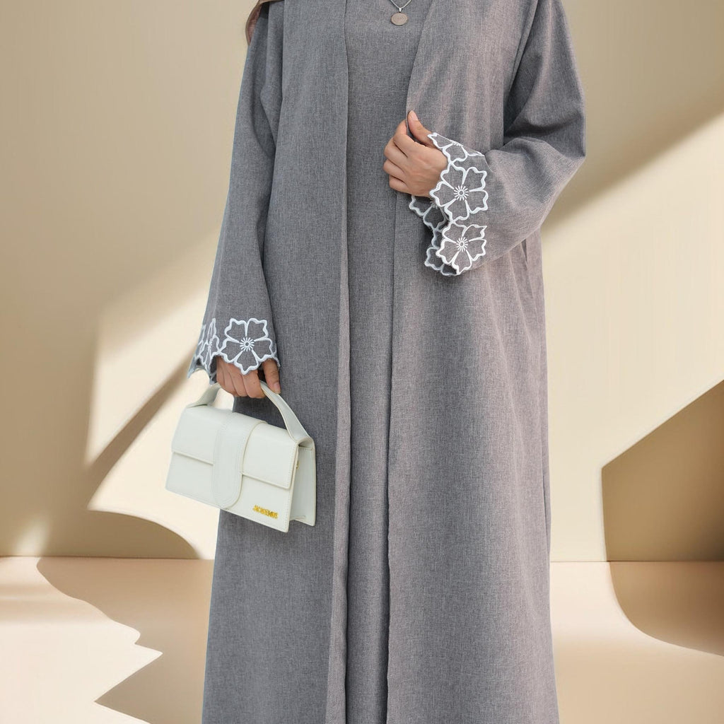 Lily 2 PC Abaya Set with Elegant Floral Sleeve Embroidery - Try Modest Limited