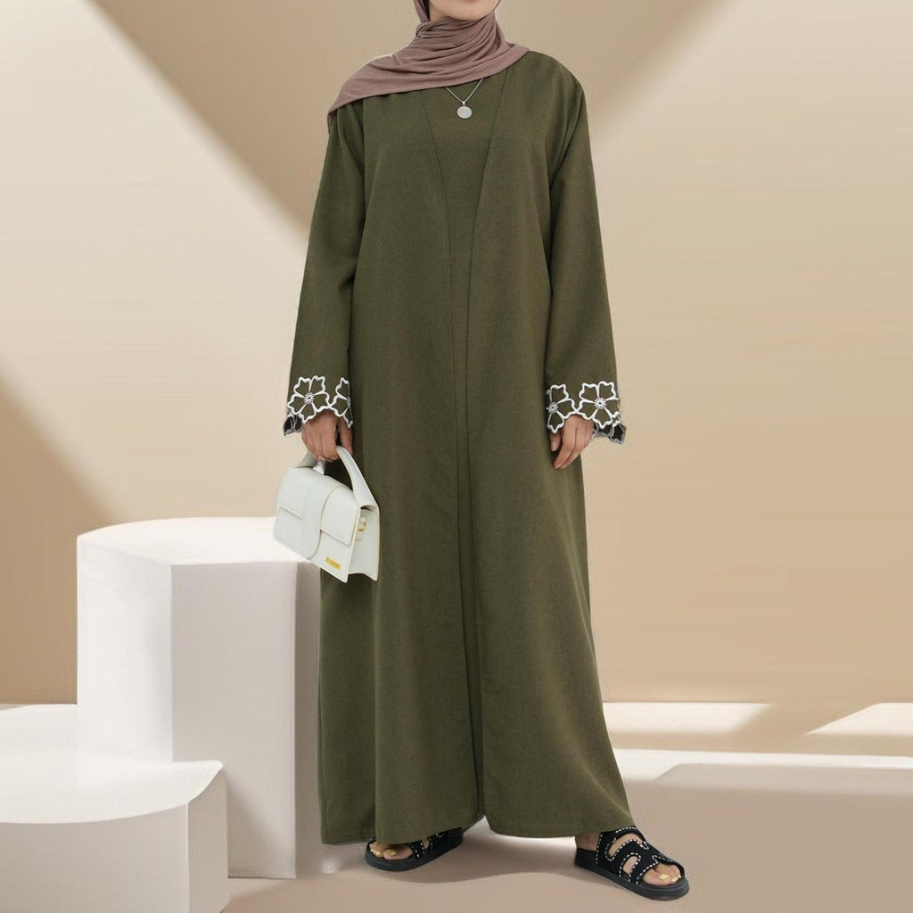 Lily 2 PC Abaya Set with Elegant Floral Sleeve Embroidery - Try Modest Limited