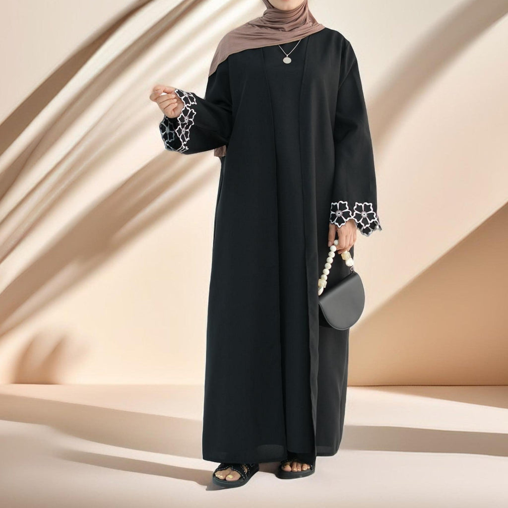 Lily 2 PC Abaya Set with Elegant Floral Sleeve Embroidery - Try Modest Limited