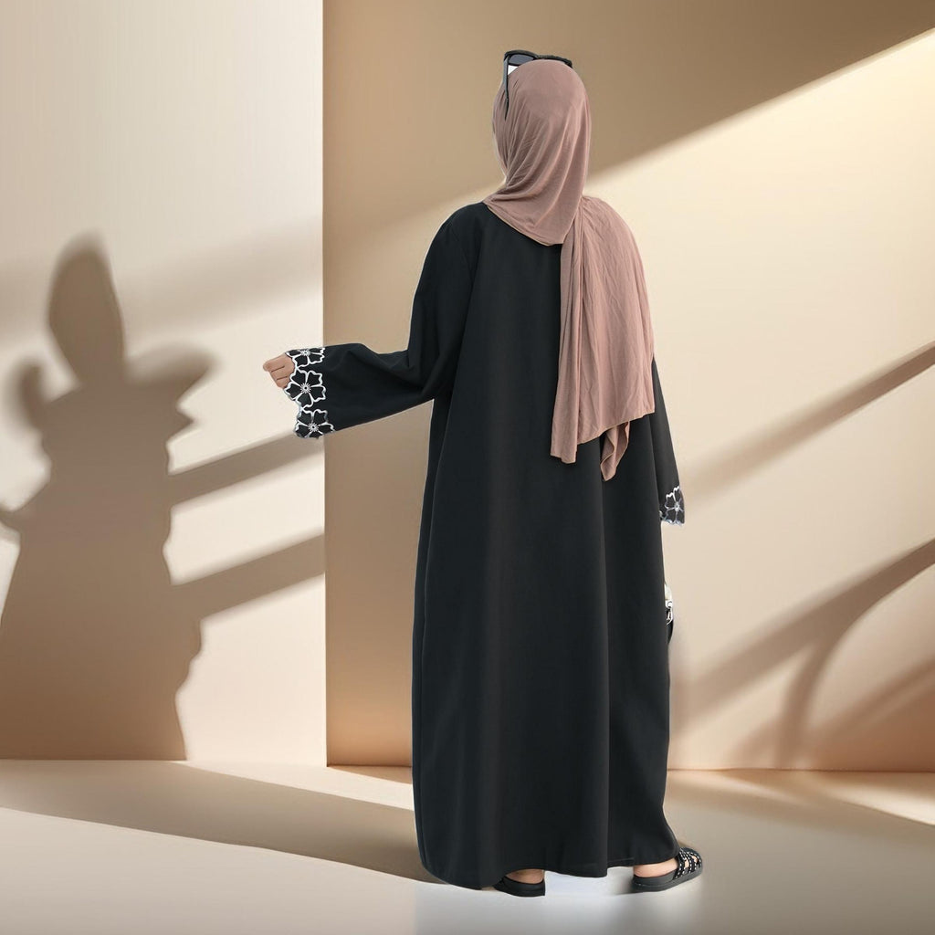 Lily 2 PC Abaya Set with Elegant Floral Sleeve Embroidery - Try Modest Limited