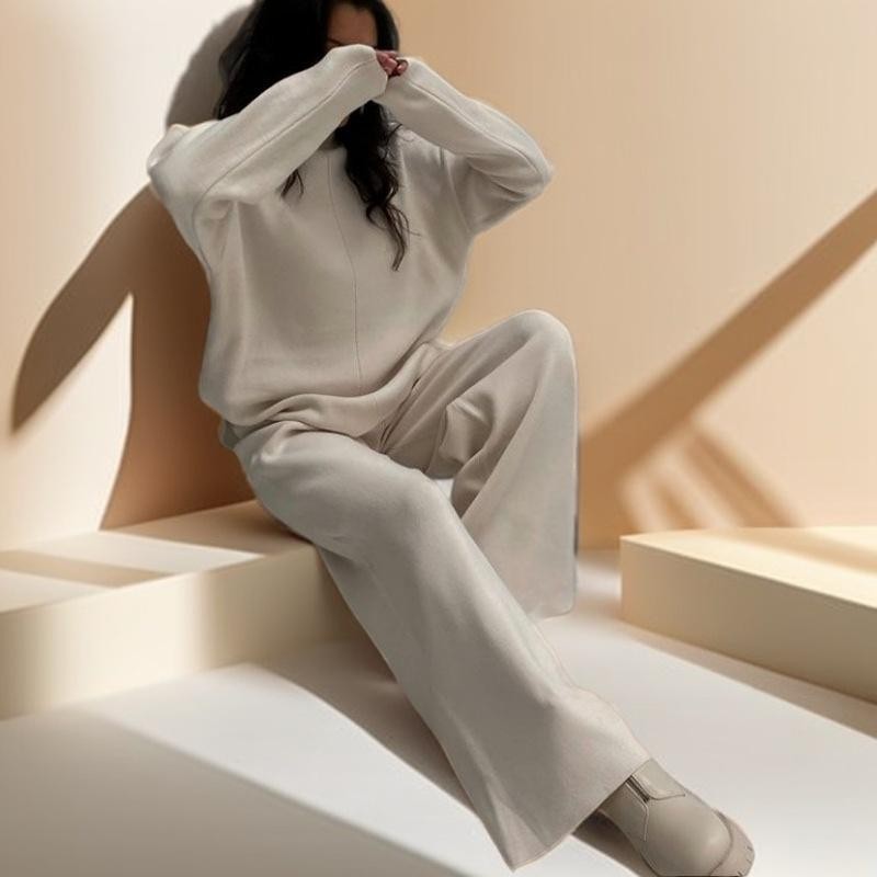 Long Sleeve Loose Casual Sweater Knitted Set - Try Modest Limited