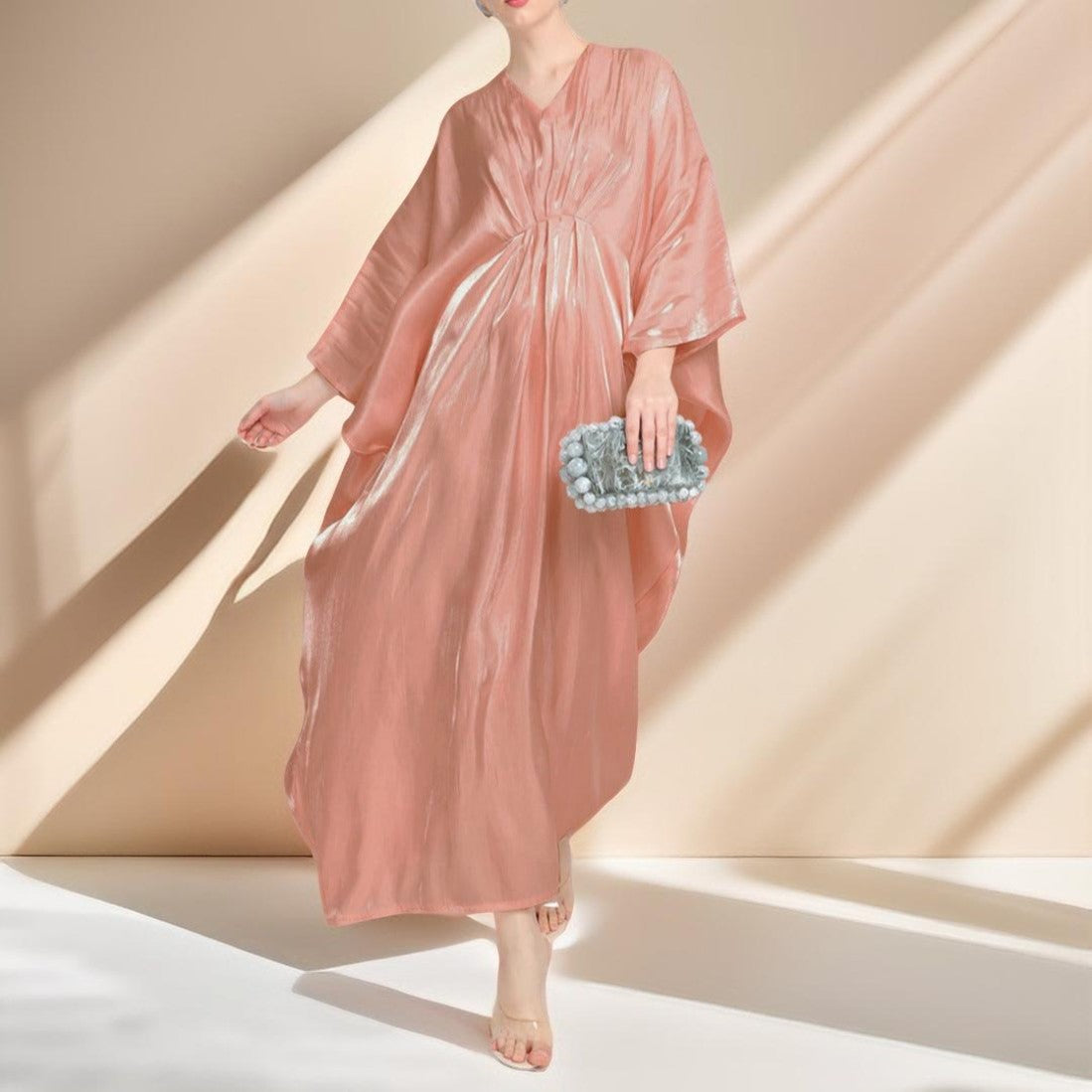 Abito Da Festa Anni '20 Con Maniche A Pipistrello - Lungo, In Raso, Per Serate A Tema E Addii Al Nubilato - Foto 3