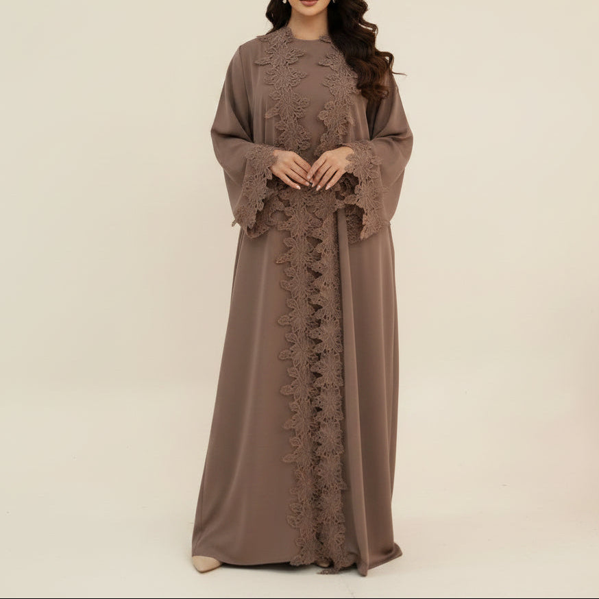 Σετ Abaya με ανοιχτή δαντέλα και λουλούδια Lucienna