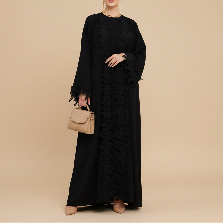 Σετ Abaya με ανοιχτή δαντέλα και λουλούδια Lucienna