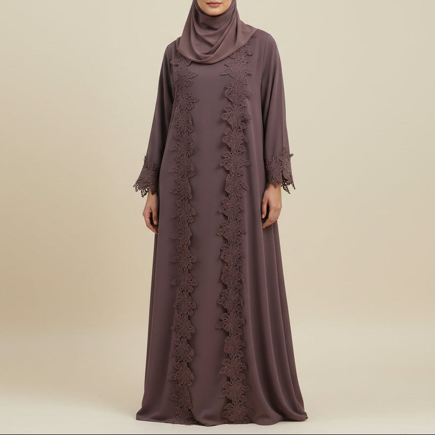 Σετ Abaya με ανοιχτή δαντέλα και λουλούδια Lucienna