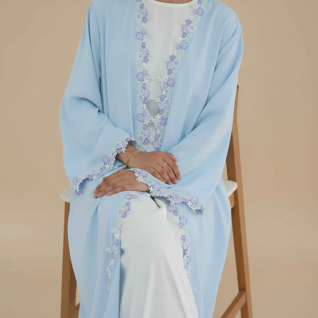 Lujain Floral Trim Open Abaya Set