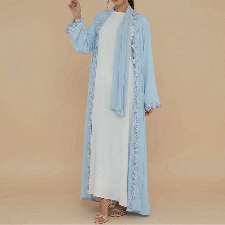 Lujain Floral Trim Open Abaya Set