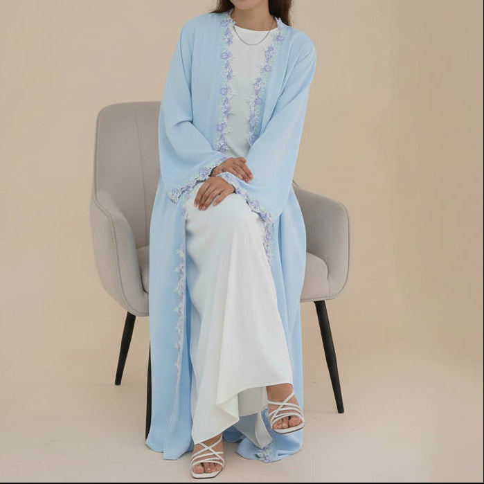 Lujain Floral Trim Open Abaya Set