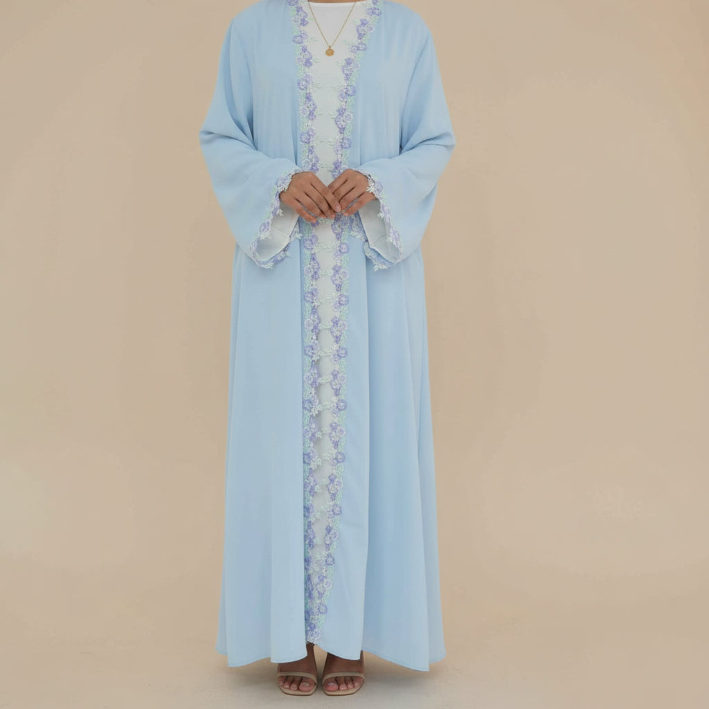 Lujain Floral Trim Open Abaya Set