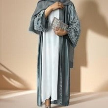 Lulua Satin Luxe Abaya with Handcrafted Pearls - Try Modest Limited