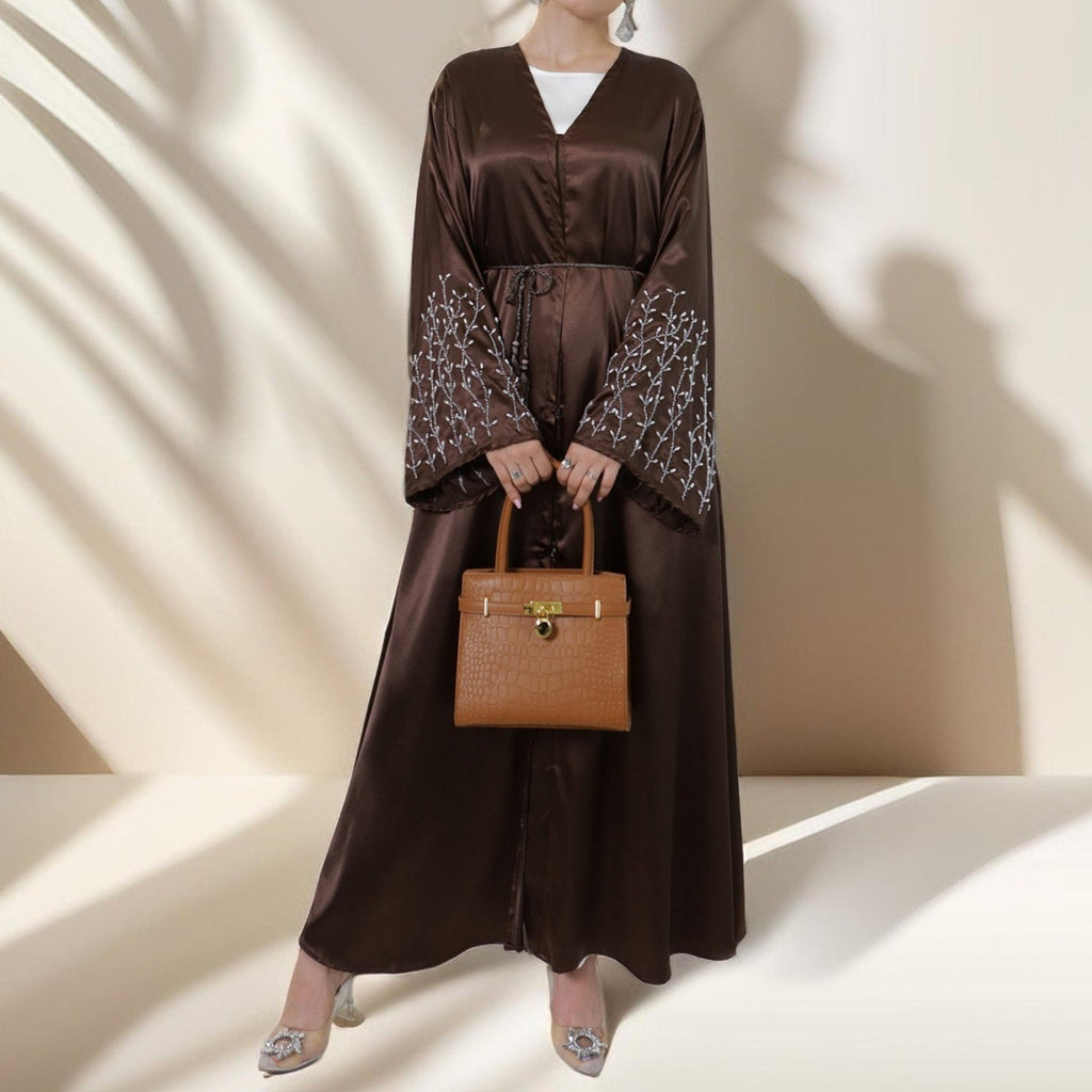 Lulua Satin Luxe Abaya with Handcrafted Pearls - Try Modest Limited