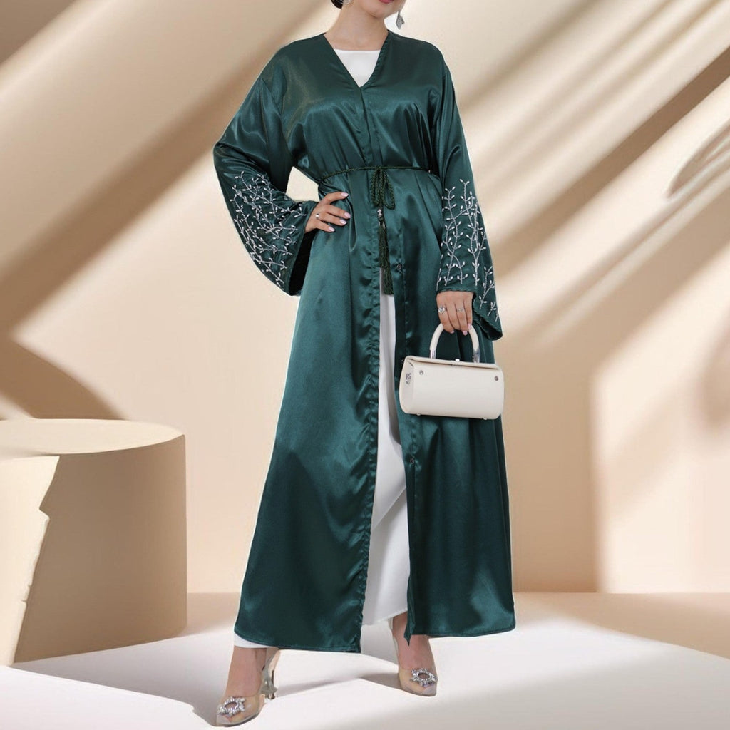 Lulua Satin Luxe Abaya with Handcrafted Pearls - Try Modest Limited