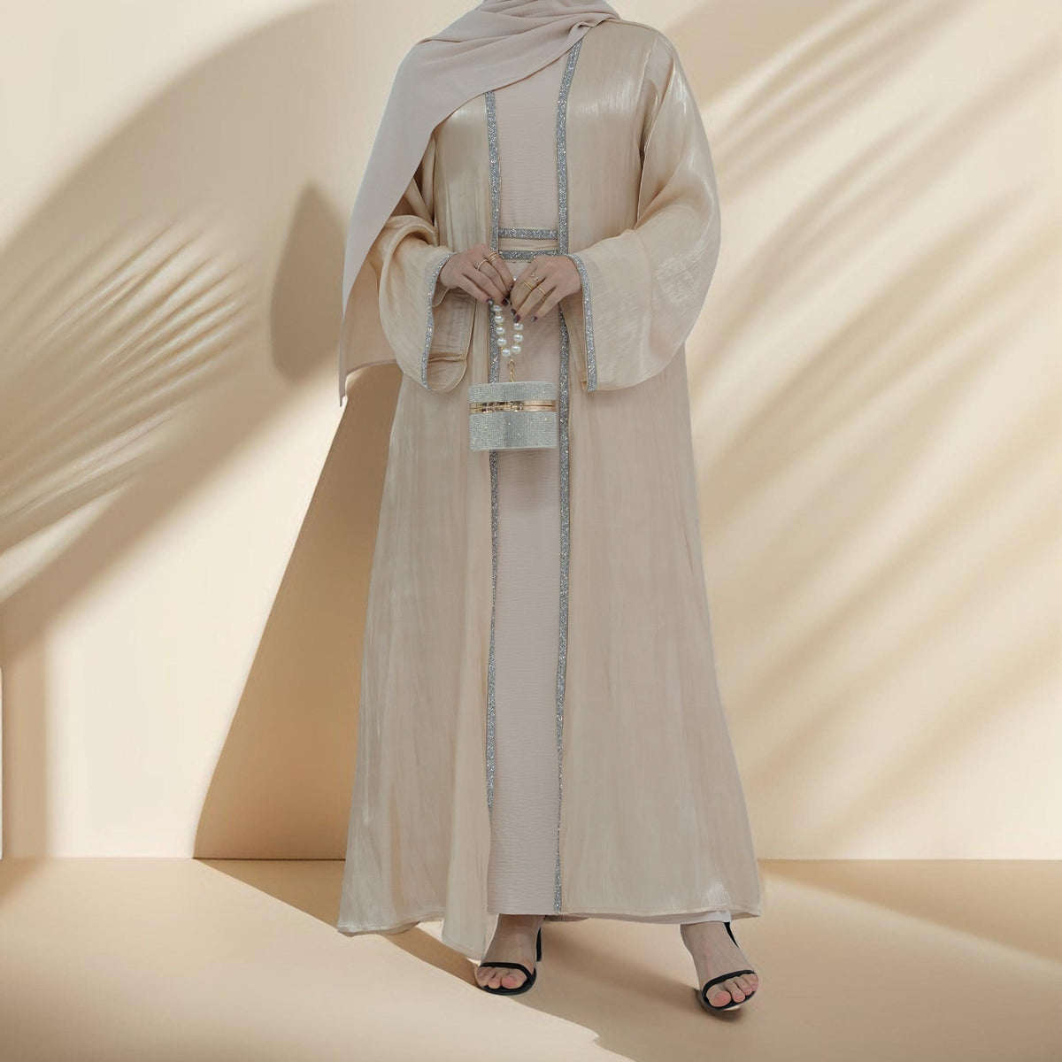 Lumina glitter throwover abaya with belt - Try Modest Limited