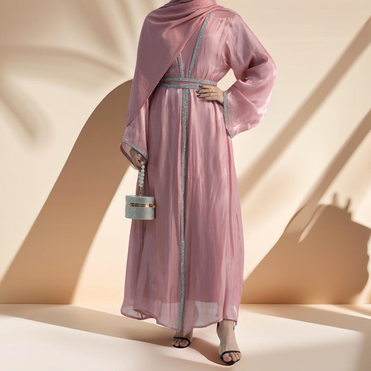 Lumina glitter throwover abaya with belt - Try Modest Limited