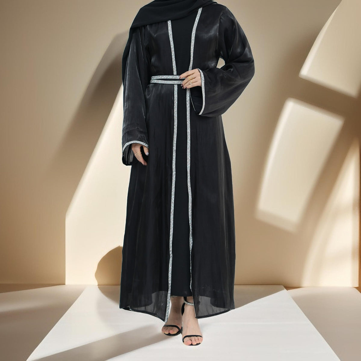 Lumina glitter throwover abaya with belt - Try Modest Limited