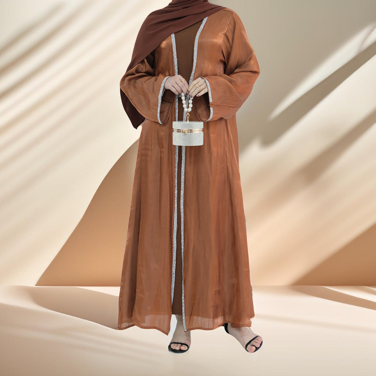 Lumina glitter throwover abaya with belt - Try Modest Limited