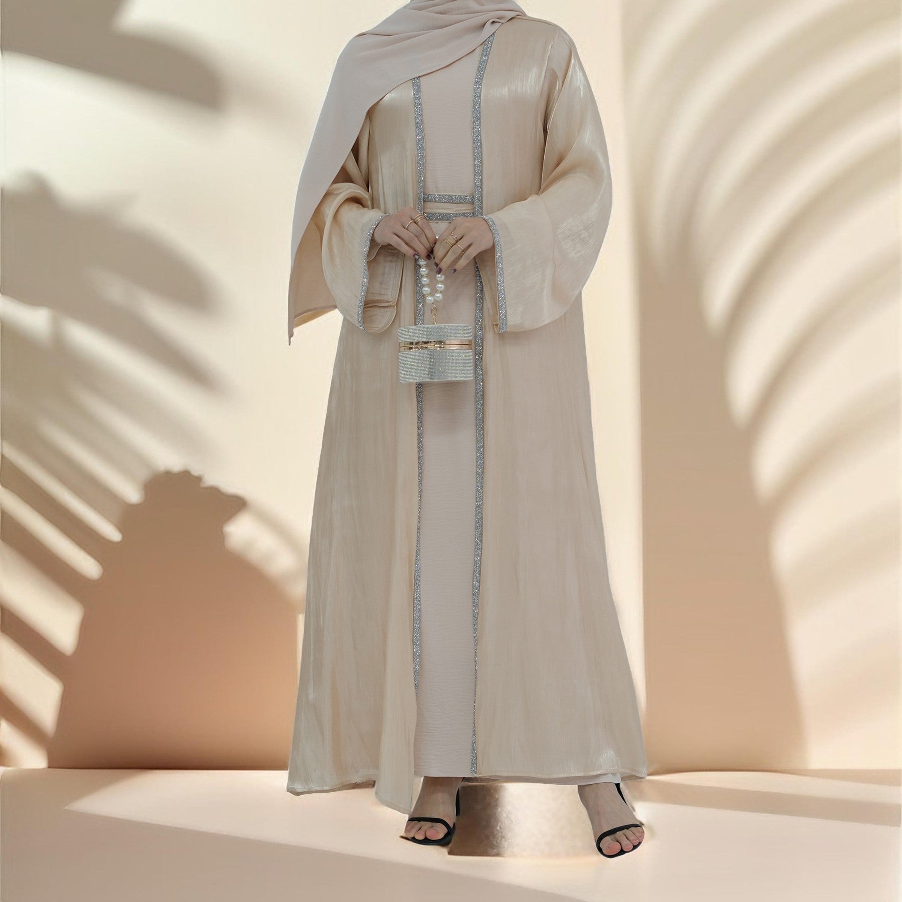 Lumina glitter throwover abaya with belt - Try Modest Limited 