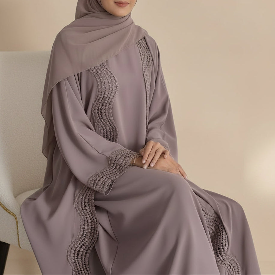 Lunéa Lace Trim Nida Open Abaya Set