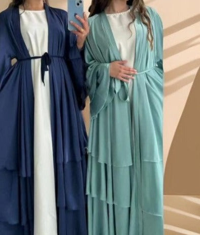 Luxe-3 Layer Satin Open Front Abaya - Try Modest Limited