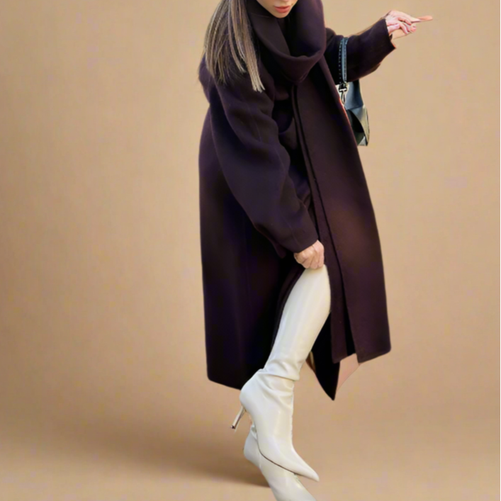 Luxurious Burgundy Winter Coat with Scarf - Try Modest Limited