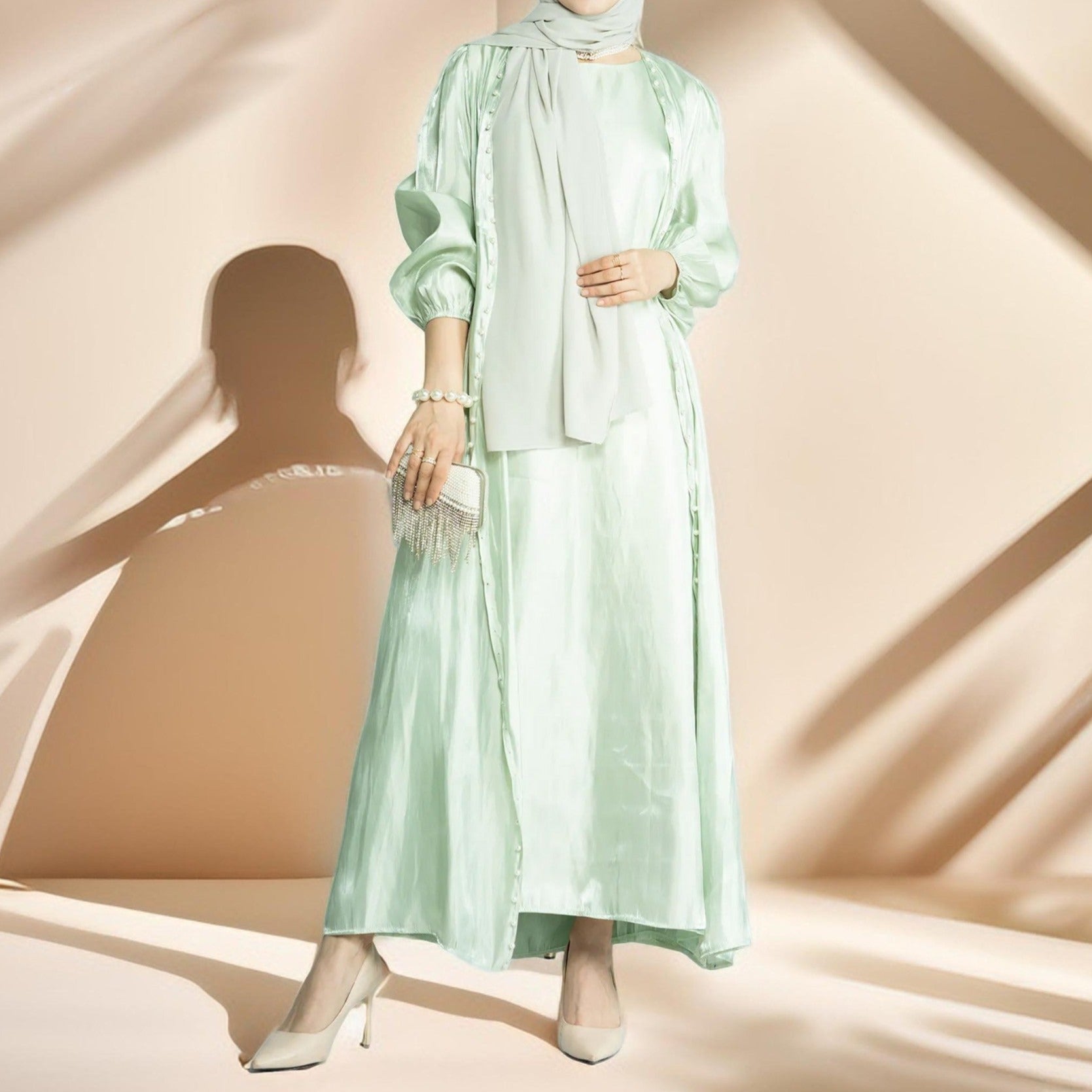 Luxury Elegant Women's Fashion Moroccan Abaya 2 Pcs set - Try Modest Limited 