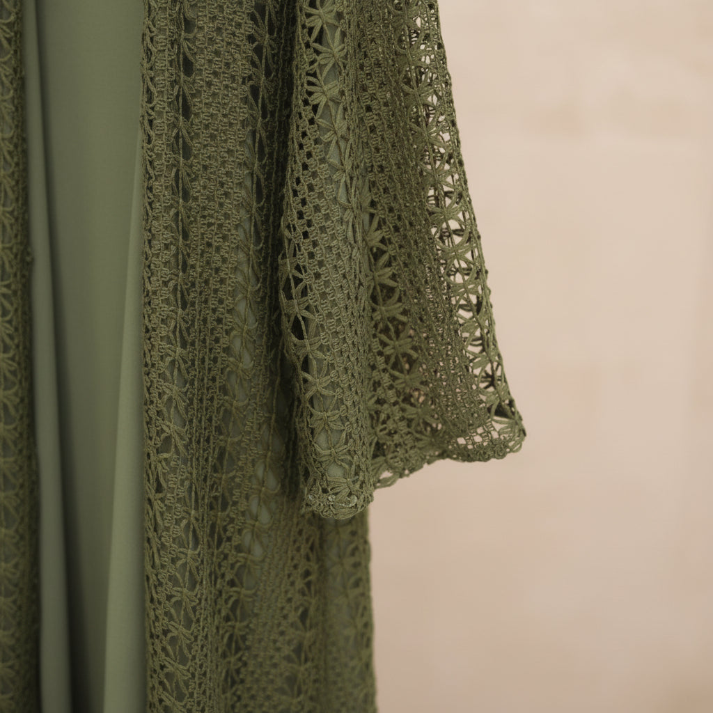 Maelis Crochet Lace Open-Front Abaya