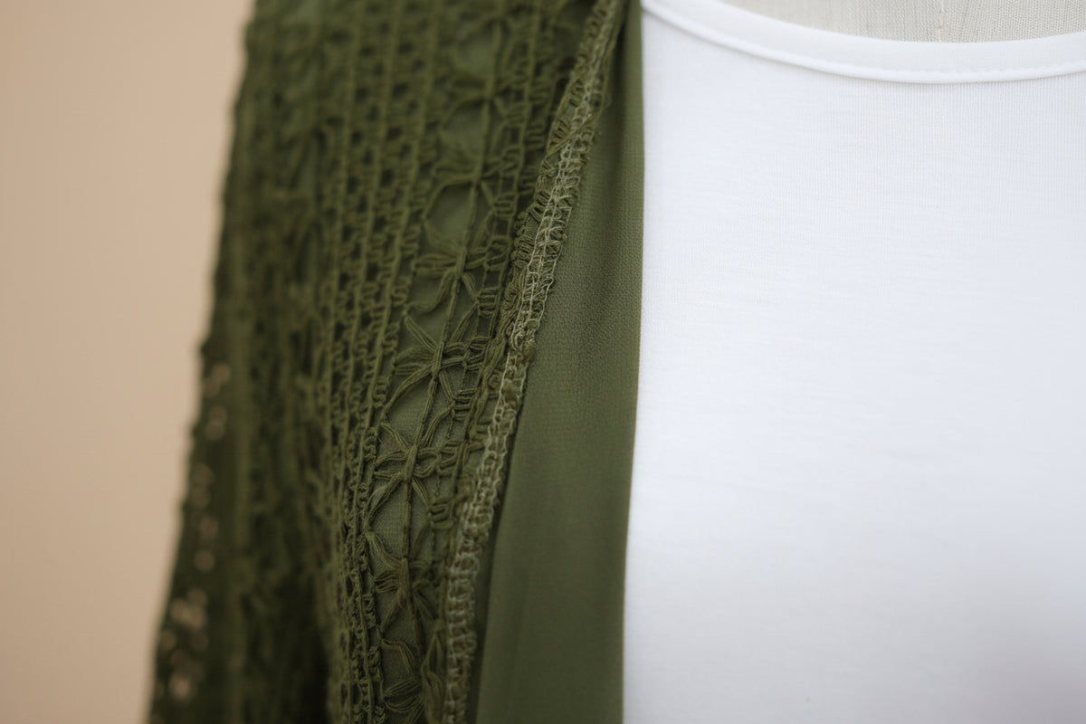 Maelis Crochet Lace Open-Front Abaya