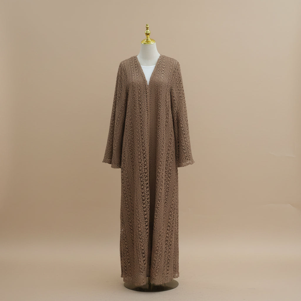 Maelis Crochet Lace Open-Front Abaya