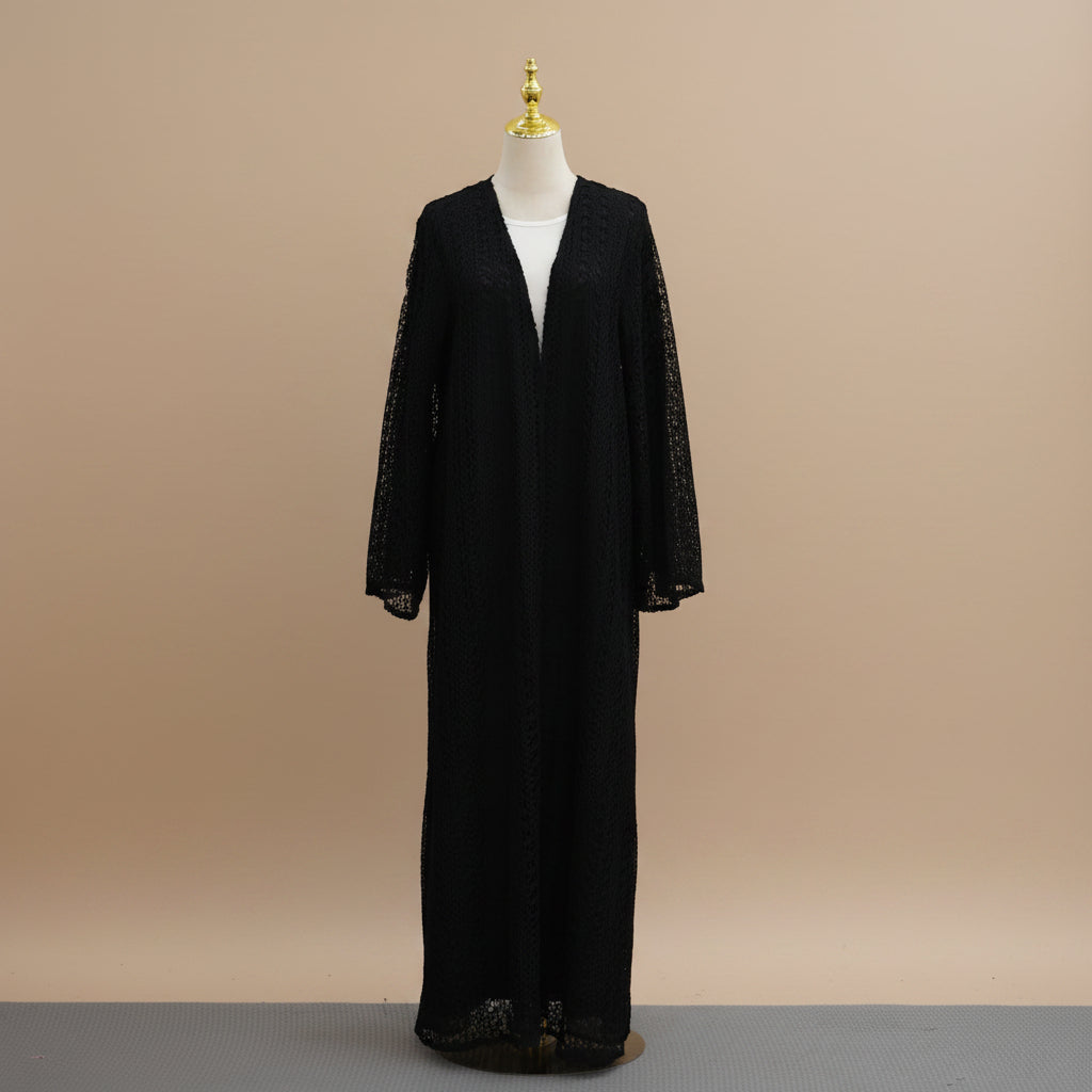 Maelis Crochet Lace Open-Front Abaya