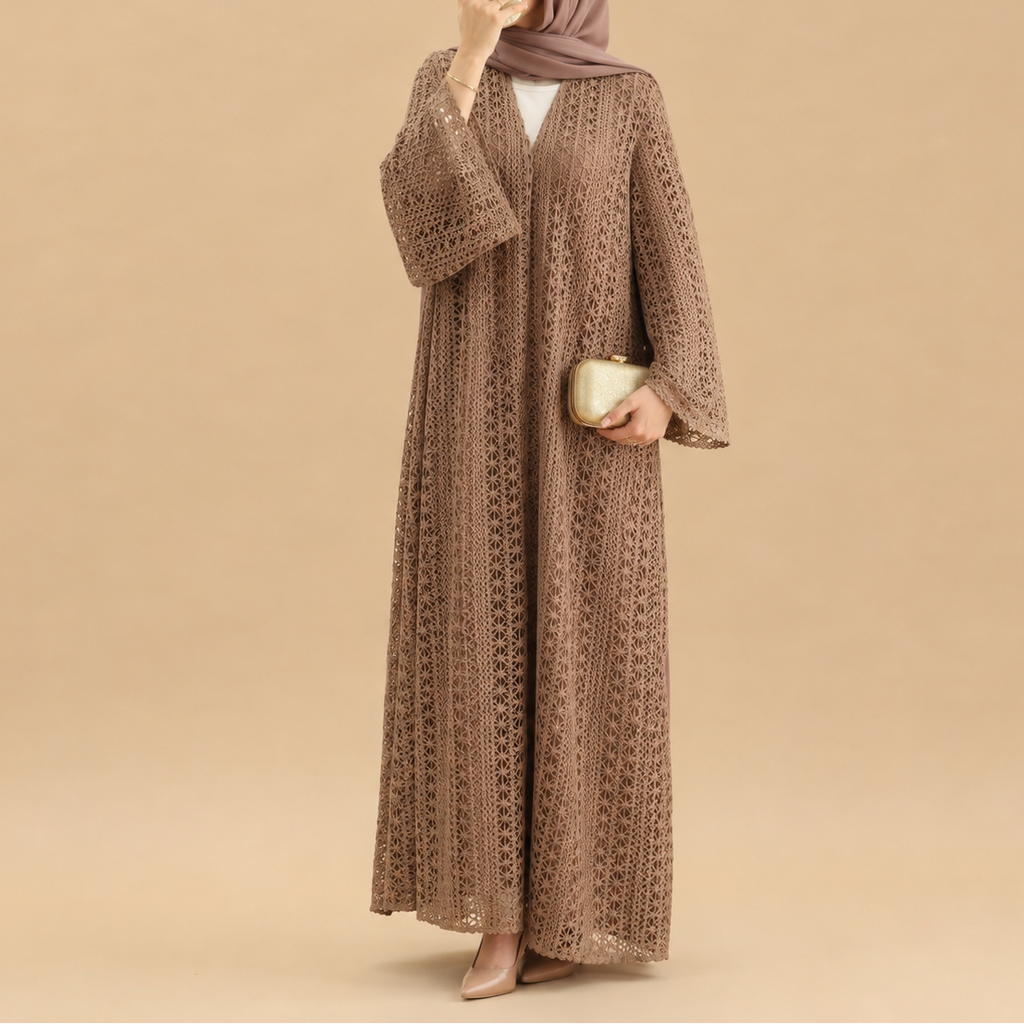 Maelis Crochet Lace Open-Front Abaya