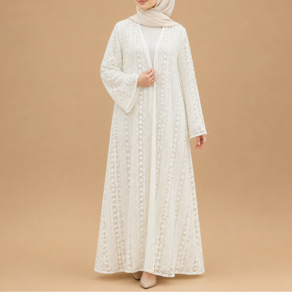 Maelis Crochet Lace Open-Front Abaya