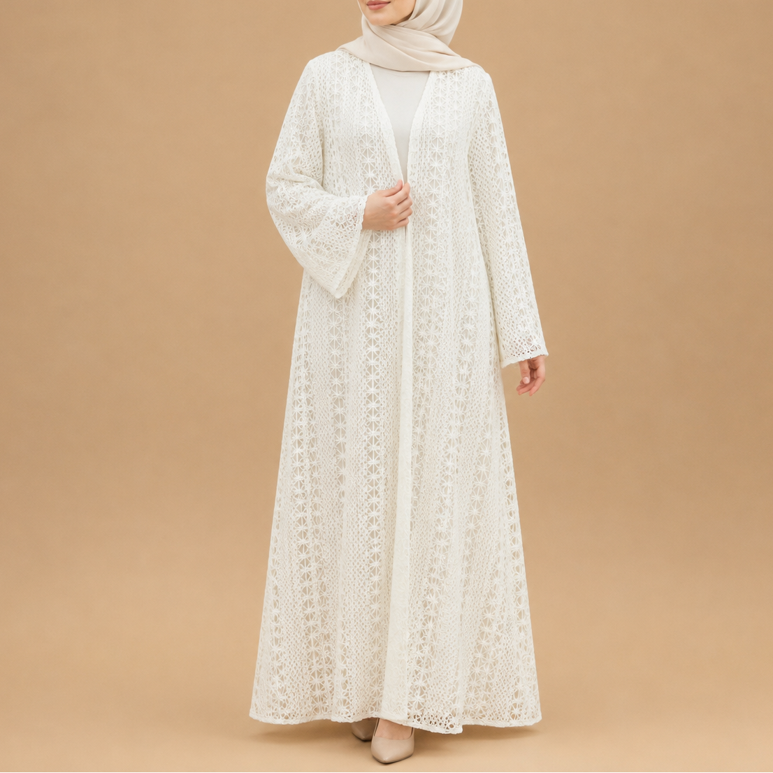 Maelis Crochet Lace Open-Front Abaya