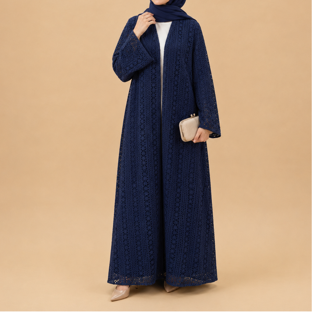 Maelis Crochet Lace Open-Front Abaya