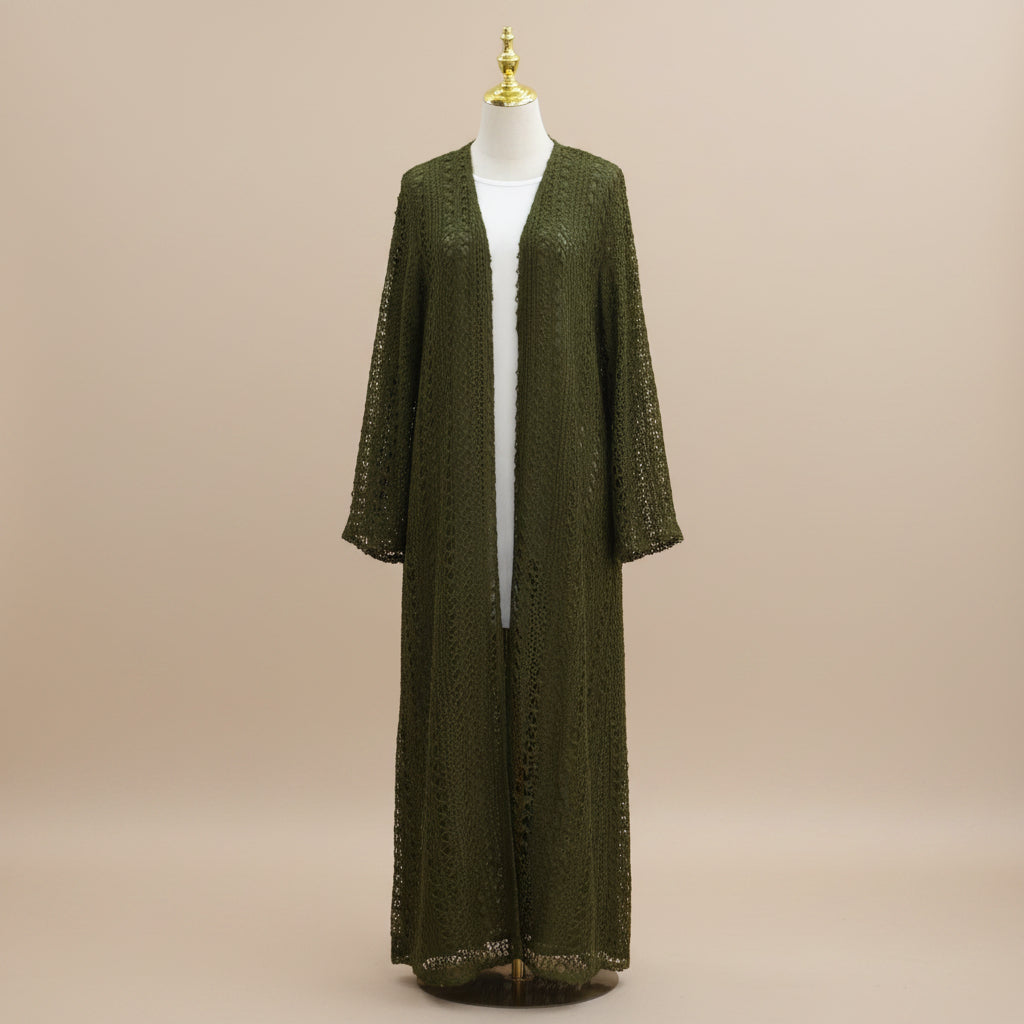 Maelis Crochet Lace Open-Front Abaya