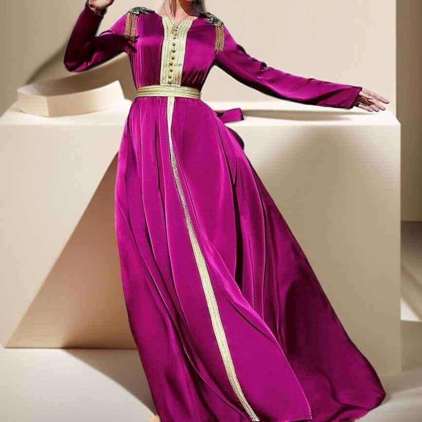 arabic style maxi dresses Wraith of East Women's Muslim Maxi Dress Kaftan Abaya Islamic Arabian Clothing Lace Top Round Neck Party Gown Jilbab Robe (Pink, XL) at Amazon Women's Clothing store
