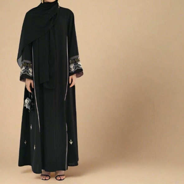 Malika-Luxury Embroidered Open Abaya - Try Modest Limited