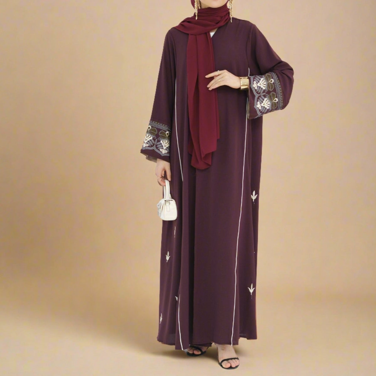 Malika-Luxury Embroidered Open Abaya - Try Modest Limited