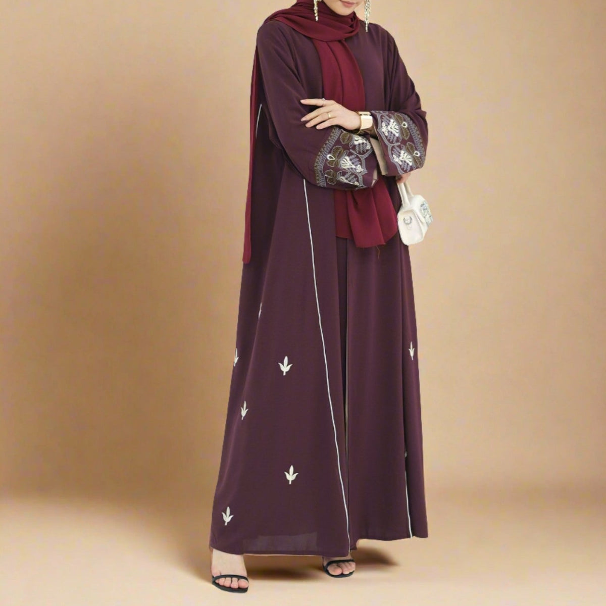 Malika-Luxury Embroidered Open Abaya - Try Modest Limited