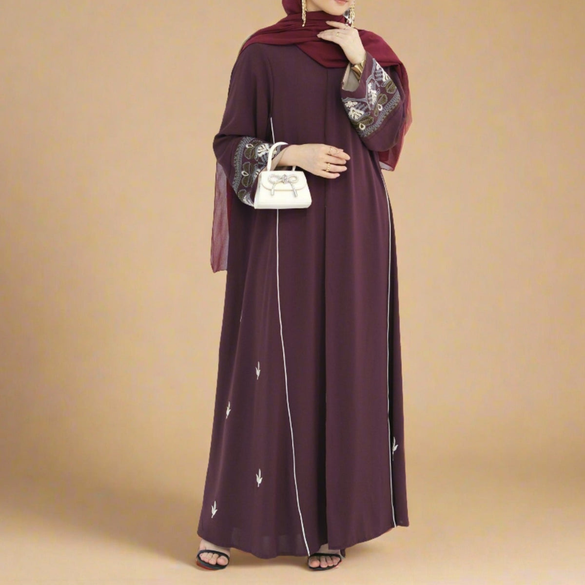 Malika-Luxury Embroidered Open Abaya - Try Modest Limited