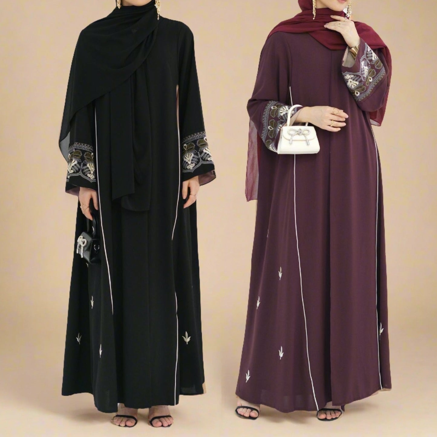 Malika-Luxury broderade öppna Abaya